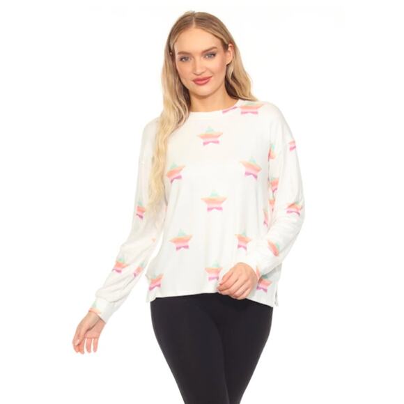 PJ SALVAGE Ivory Stardust Cozycore Loungewear Top Medium NWT basic everyday - Picture 2 of 9